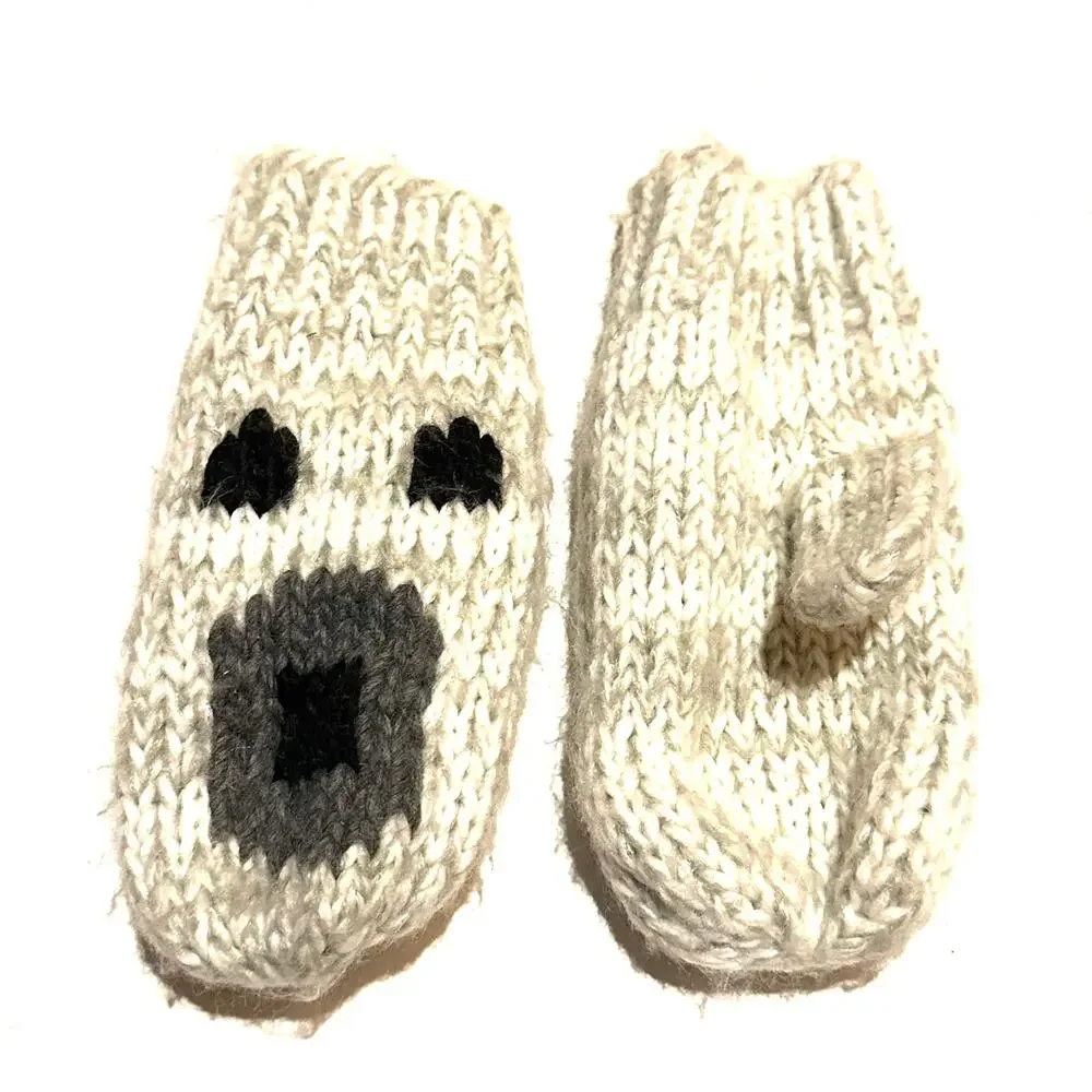 Adorable Hand Knit Kids Mittens Neutral Animal Theme Small